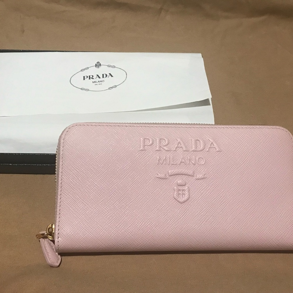 Authentic Prada saffiano pink long wallet